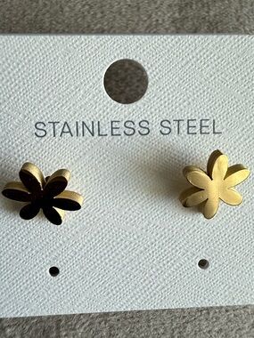 Gold Flower Stainless Steel Stud Earrings - Floral Minimalist
